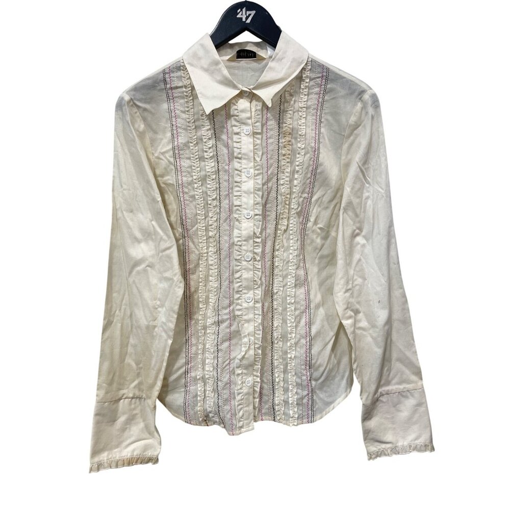 Vintage Y2K Melrose Studio Button Shirt Size 8 Embroidered Ruffle Deadstock NEW